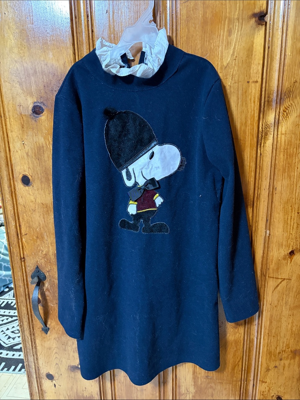 Girls' Black Long-Sleeve Sweater Dress with Character Appliqué